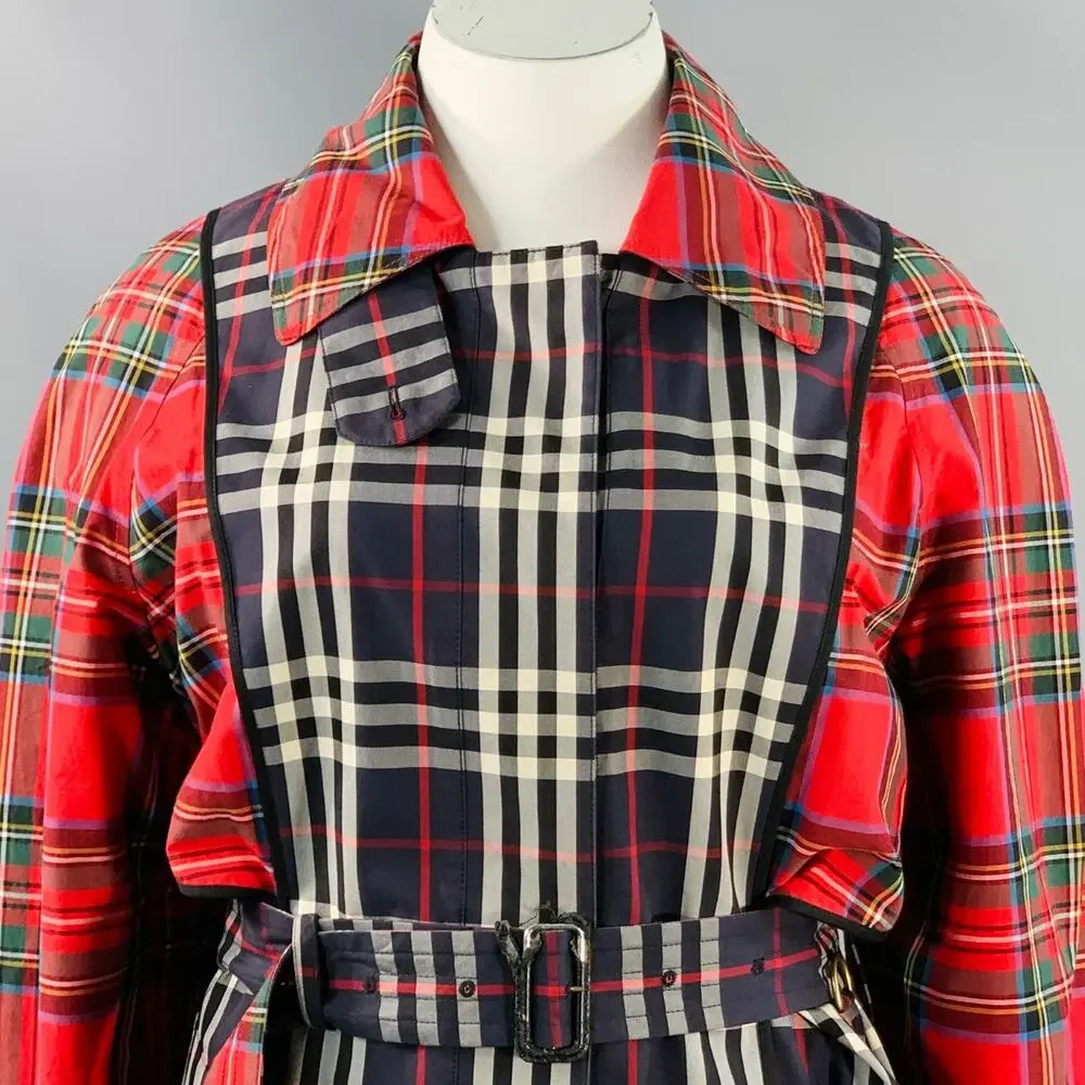 BURBERRY Size L Multi Color Cotton Plaid Belted Trench Coat - Picture 3 of 12